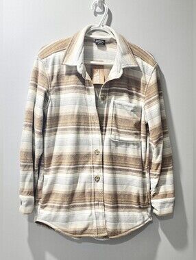 NEW! Eddie Bauer Women's Striped Button-Down Microfleece Shirt Size S